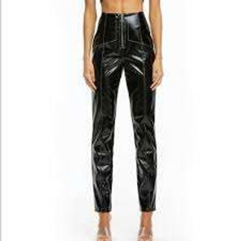 I.AM.GIA Black Faux Leather High-Waisted O-Ring Zip Pants - Size S